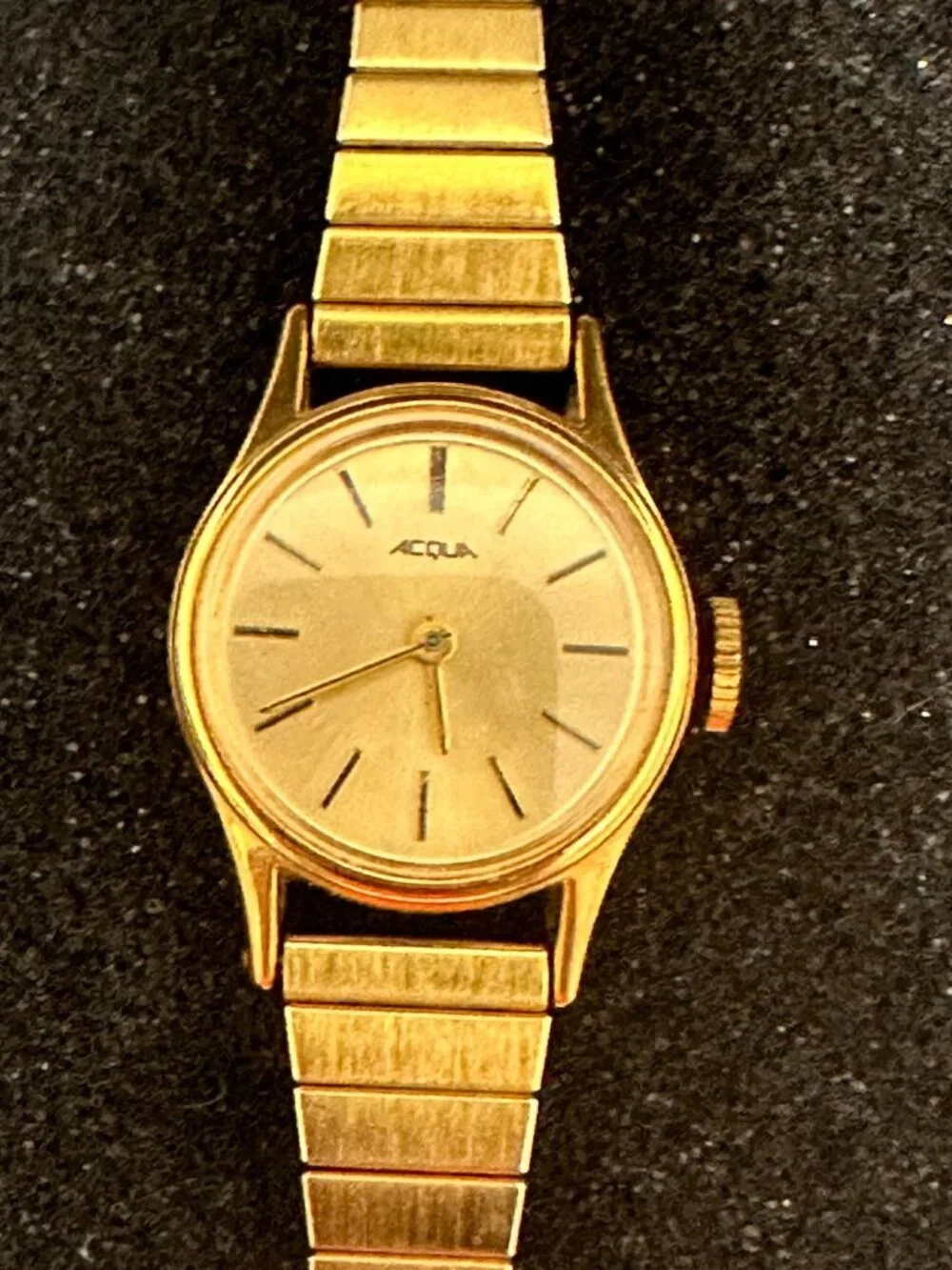Vintage Acqua Manual Wind Watch Women Gold Tone Stretch Expansion Band 6